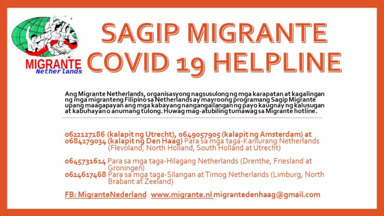 Sagip Migrante Netherlands Covid 19 Helpline
